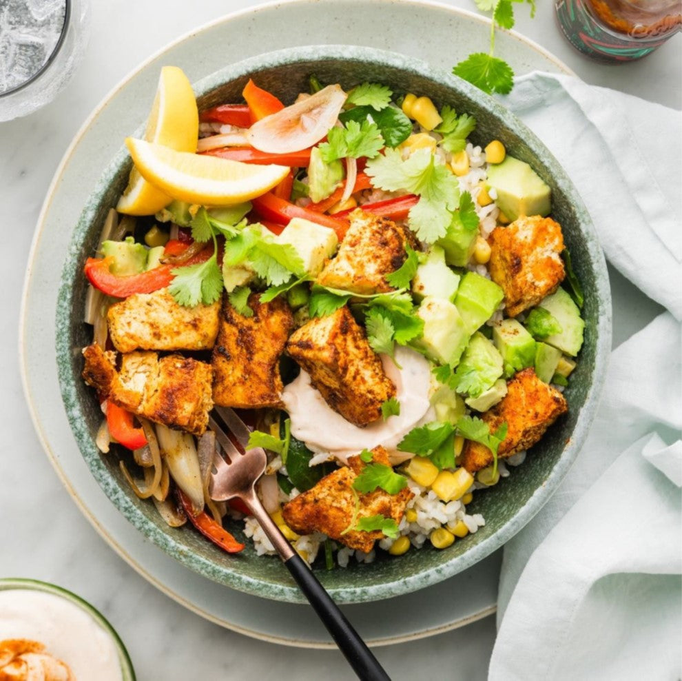 Smoky Tofu Fajita Bowl with Guacamole & Coriander Recipe